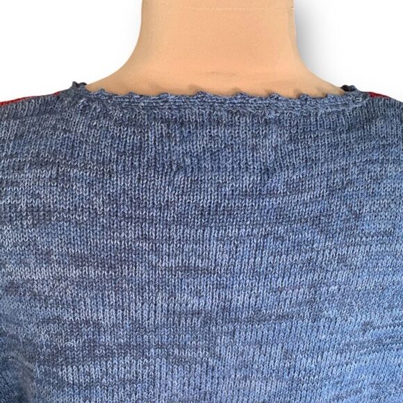 Vintage 90s Red Navy Blue Cardigan Round Neck Heart Floral Bright Pattern Knit - Picture 5 of 12